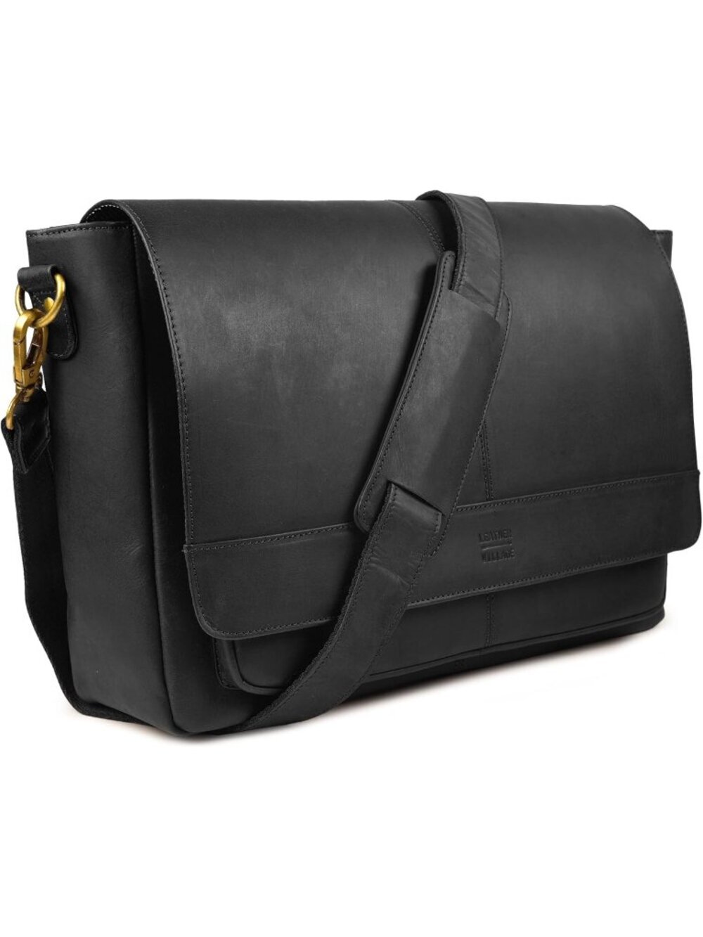 Men's Black 15.5" Handmade Satchel Vintage Leather Messenger Bag Daily Use